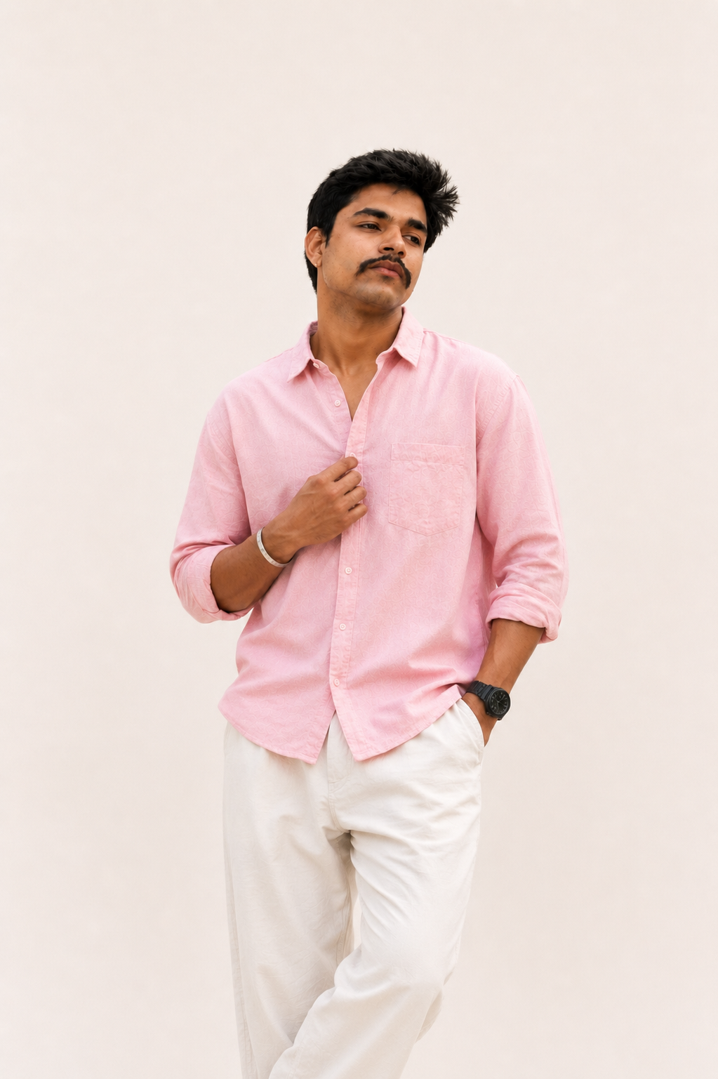 Blush Pink Linen Casual Shirt for Men