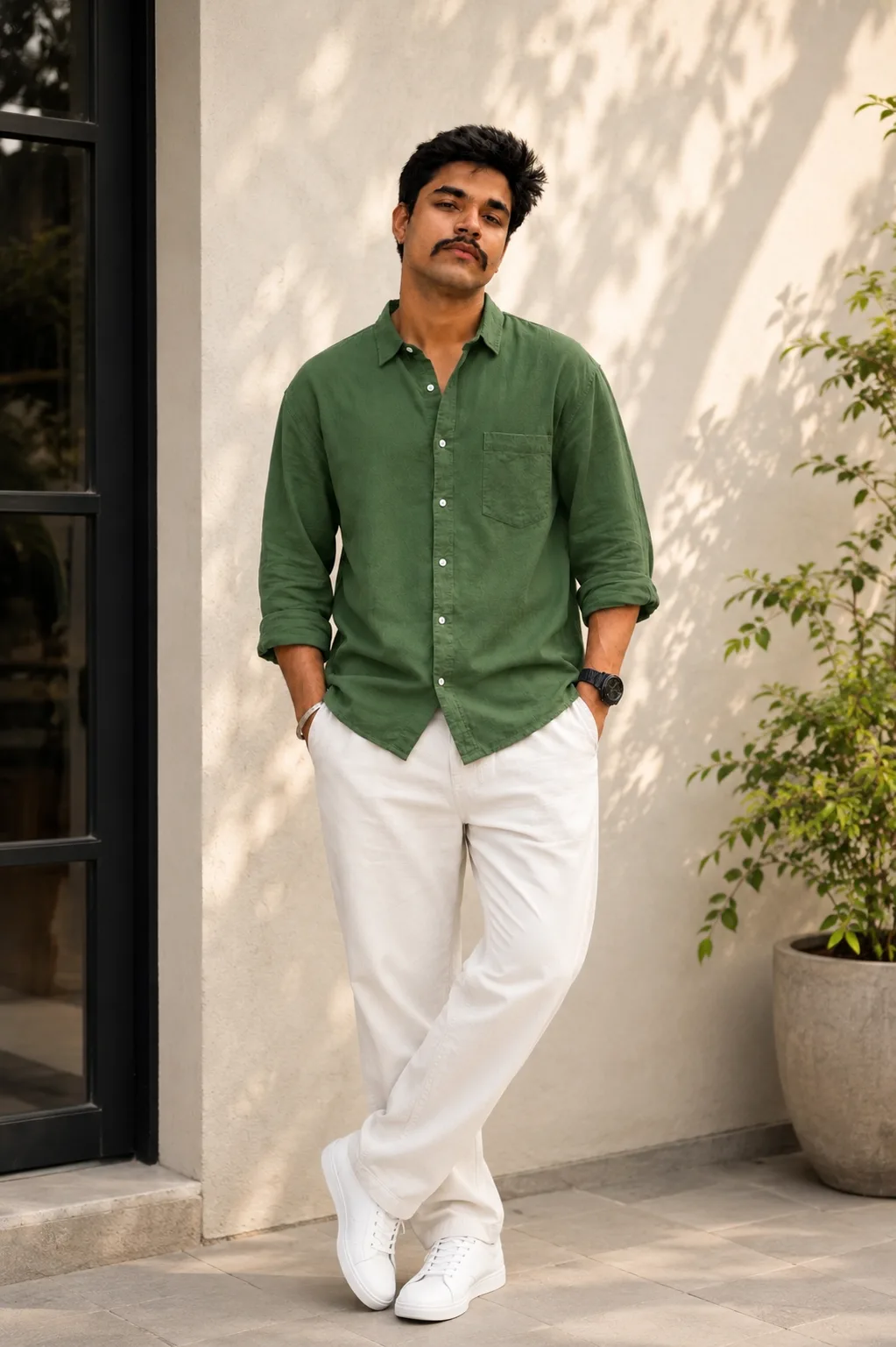 Olive Green Casual Cotton Shirt for Men – Premium Summer Outfit