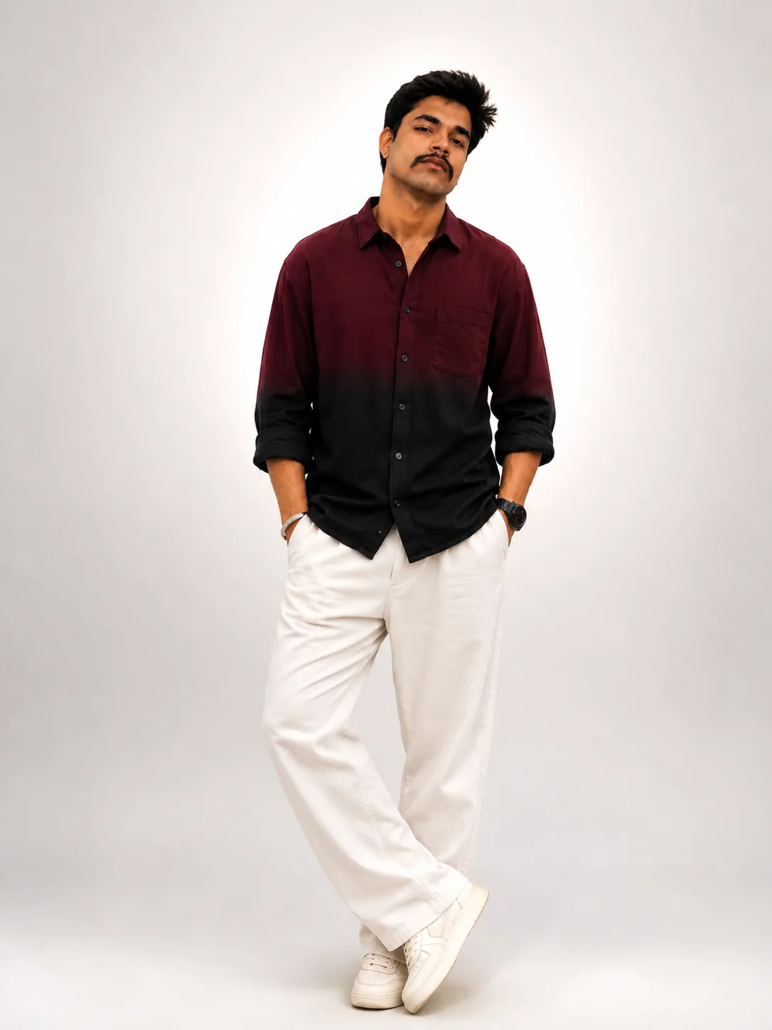 NAwear Ombre Maroon Black Casual Shirt for Men