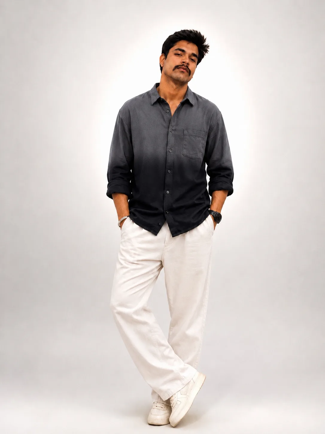 NAwear Ombre Black Shirt & White Trouser Co-ord Set for Men