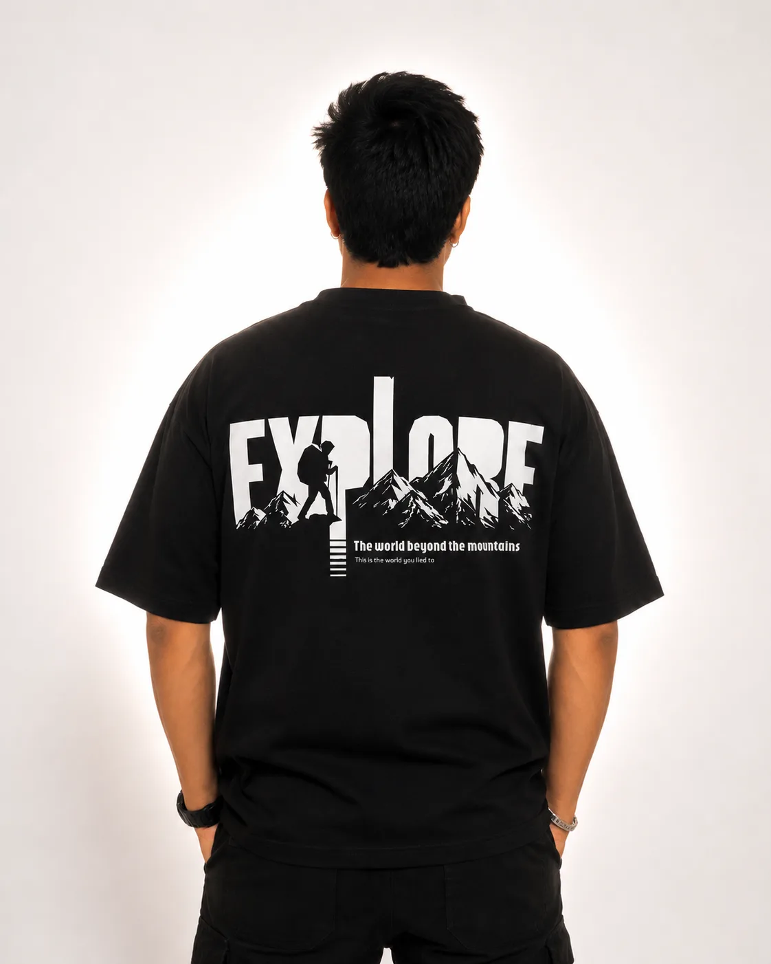 NAwear Explore Oversized T-Shirt for Men | Premium 220 GSM Cotton Back Print Tee | Drop Shoulder Streetwear Black Tshirt
